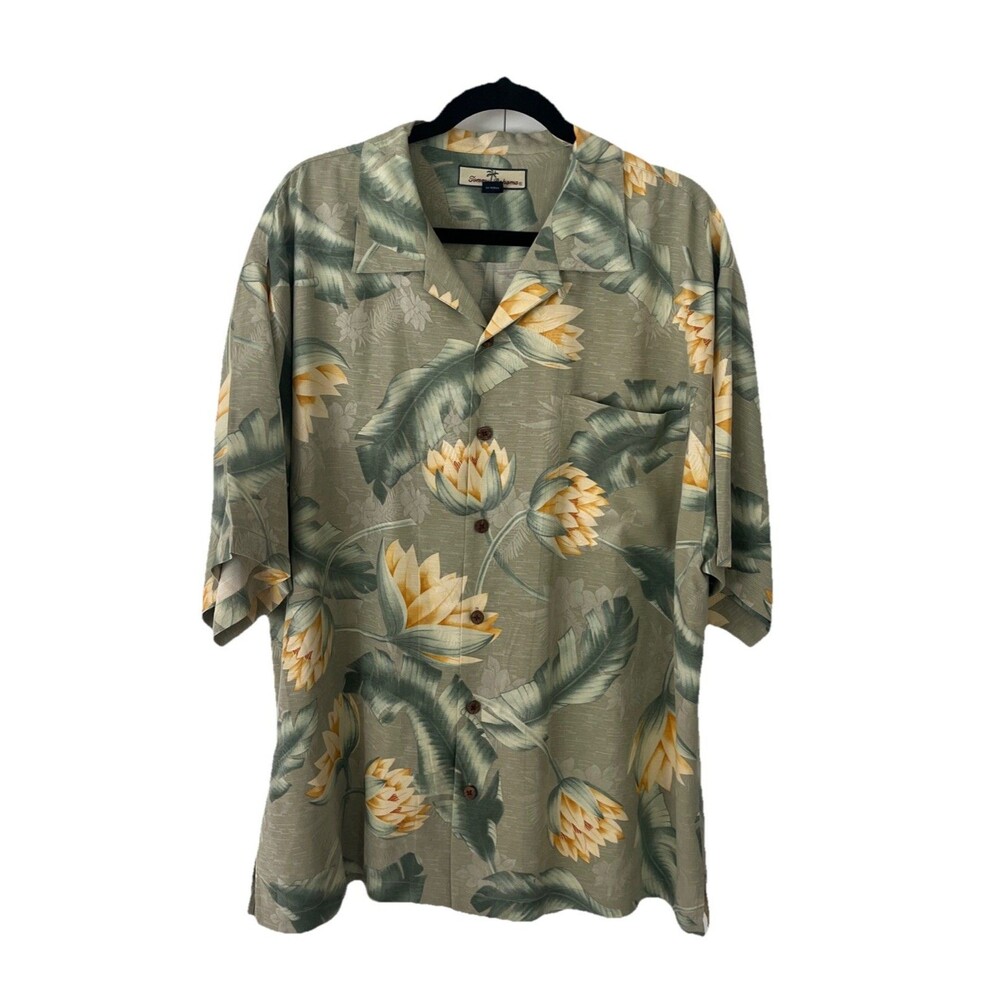 Tommy Bahama Green/Yellow  Silk Floral Camp Shirt Size XL